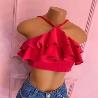 Detalhes nas costas, cropped maravilhoso com alça babado 024 - Magenta