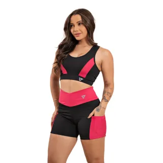 Short fitness com bolso celular e top para academia - conjunto c/b laranja