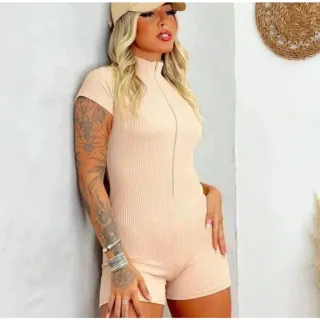 Macaquinho Verão Feminino Manga Curta Suplex com Zíper - Branco Suplex -102