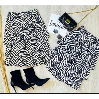 Shorts de Malha Crepe Cos Alto P ao GG - Saia Curta - Zebra