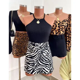 Shorts de Malha Crepe Cos Alto P ao GG - Saia Curta - Zebra