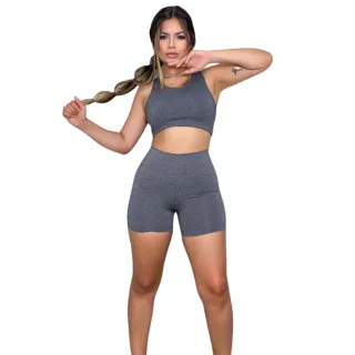 Conjunto Fitness Suplex Top e Shorts para Academia - Preto