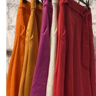 Bolsos Longuete Saia Linho Tecido em com - Vermelho