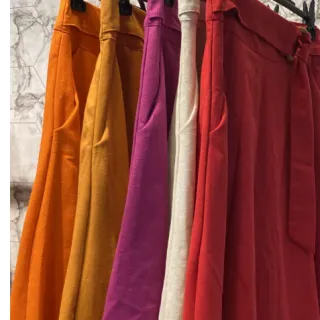 Bolsos Longuete Saia Linho Tecido em com - Vermelho