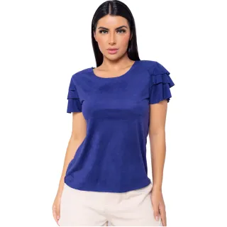 Blusa PREMIUM Manga Curta Suede BABADO 3 - Vermelho