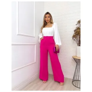 Pantalona Duna com Botão e Zíper - Cores Variadas - Branco