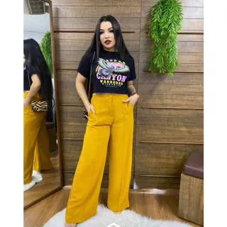 Pantalona Duna com Botão e Zíper - Cores Variadas - Branco