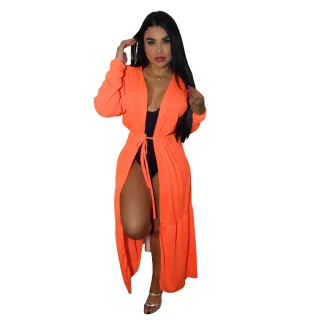 Moda Verão: Vestido Feminino Longo Sobretudo para Saída de Praia - Verde neon