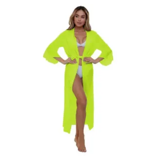 Vestido Feminino Manga 3/4 Verão Longa Canga Saída de Praia - Preto