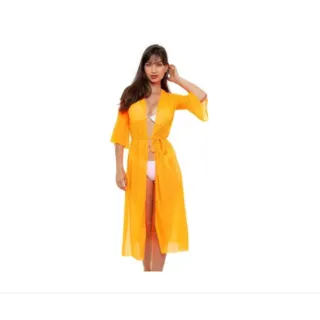 Vestido Feminino Manga 3/4 Verão Longa Canga Saída de Praia - Preto