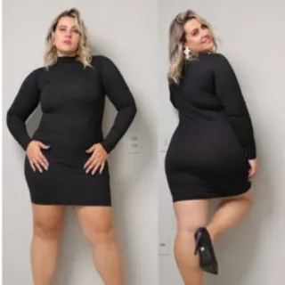 Vestido Plus Size Tubinho com Gola em Lycra - Moda Feminina