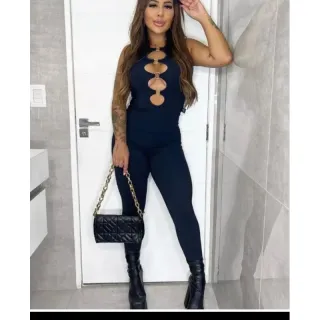 Macacão Longo de Suplex com Zíper nas Costas e Argola Frontal - Branco