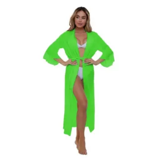 Vestido Feminino Manga 3/4 Verão Longa Canga Saída de Praia - Preto