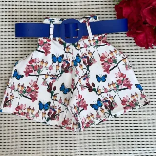 Short Feminino Malha Cintura Alta + Cinto. Moda Praia Verão - MODELO 2 ESTAMPA SORTIDA