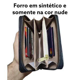 Carteira Feminina Couro Premium - Porta Cartões, Cédulas e Documentos - PD triangulo PRETA