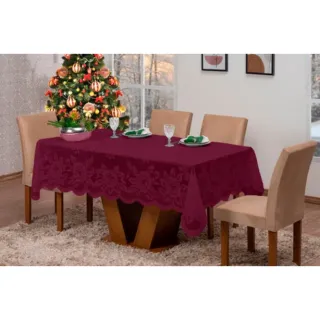 Toalha Renda Ceia de Natal e Ano Novo - 6 Lugares - Vermelho