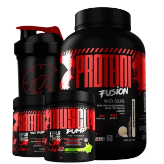 Kit de Suplementos para Ganho de Massa Muscular - Whey Protein Isolado Fusion + Pré Treino Muscle Pump + Creatina Pura + Shaker - Chocolate