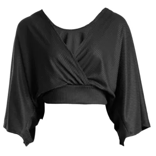 Cropped Feminino Blusa Transpassada Decote V Manga Morcego - Fúcsia