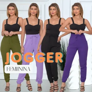 Envio Imediato Calça Feminina Jogger Cintura Alta Lisa - Verde Militar