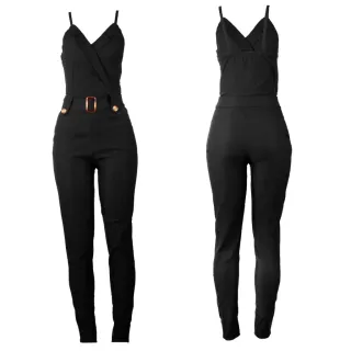 Jardineira Macacão Feminino Social Alcinha com Cinto e Bolsos - Pink