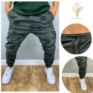 Calça Jogger Slim Masculina Jeans e Sarja com Elástico Ajustável - Camuflada
