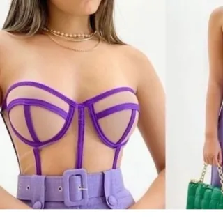 Top Croped Renda Corselet Tendência - Branco