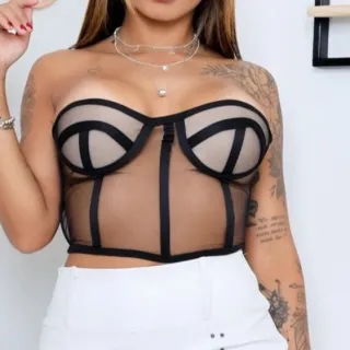 Top Croped Renda Corselet Tendência - Branco