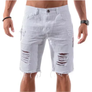 Promoção: Bermuda Jeans Masculina Slim - Preto / Branco - Branco
