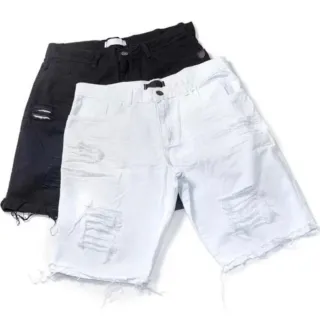 Promoção: Bermuda Jeans Masculina Slim - Preto / Branco