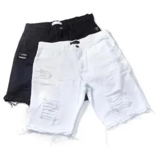 Promoção: Bermuda Jeans Masculina Slim - Preto / Branco - Branco