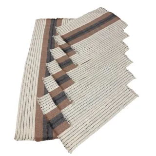 Algodão Chic Tear Americano Jogo - 7 peças - Cru com listrado vermelho