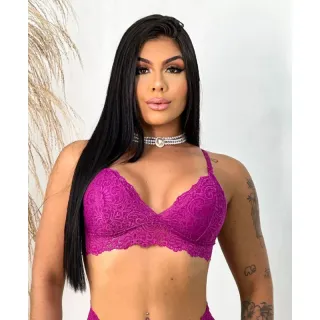 Sutiã e Calcinha de Lingerie com Renda, Sem Bojo - Conjunto - Rose