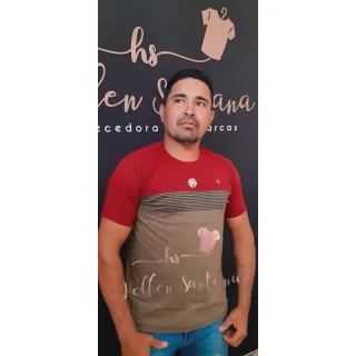 Camiseta Luxo Colorida Masculina Fio 30.1 Elastano - Azul Marinho e Vermelho