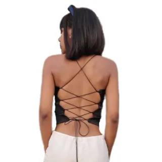 Cropped Faixa acetinado Top com costas nuas - Rosa