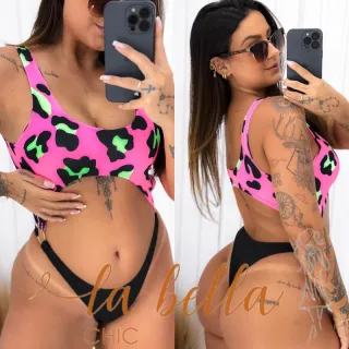 Biquíni Anita Gringo Asa Delta Fio Dental Cavado Amarração Lateral - Drika Fio Rosa/Branco