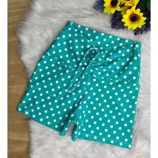 Fitness Shortinho Cintura Alta Estampa Poá com Corda - Preto