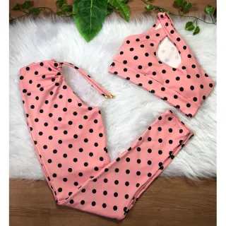 Top com bojo + Conjunto calça legging com cordinha - Uva alcinha