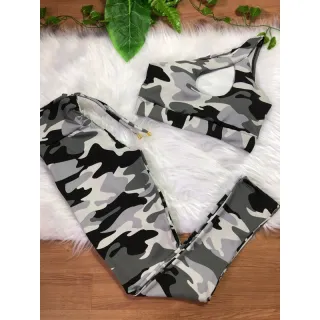 Top com bojo + Conjunto calça legging com cordinha - Uva alcinha