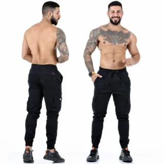 Pronta entrega calça cargo masculina sarja e jeans coloridas com elástico - Verde