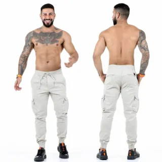 Pronta entrega calça cargo masculina sarja e jeans coloridas com elástico - Verde