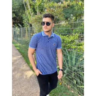 Trabalhada Azul Royal Camiseta Gola Polo Masculina - Envio Imediato - AZUL JACQUARD