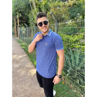 Trabalhada Azul Royal Camiseta Gola Polo Masculina - Envio Imediato - AZUL JACQUARD