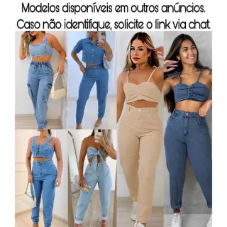 Conjunto Estiloso Calça e Cropped Jeans All Mom Boyfriend Laço Tomara Que Caia - Claro