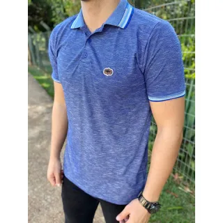 Trabalhada Azul Royal Camiseta Gola Polo Masculina - Envio Imediato - AZUL JACQUARD