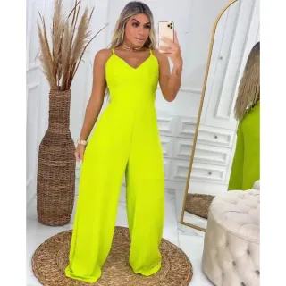 Tecido duna pantalona confortável macacão feminino longo - Azul Petroleo