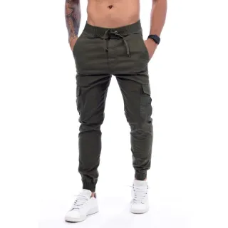 Pronta entrega calça cargo masculina sarja e jeans coloridas com elástico - Verde
