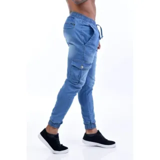 Pronta entrega calça cargo masculina sarja e jeans coloridas com elástico - Verde