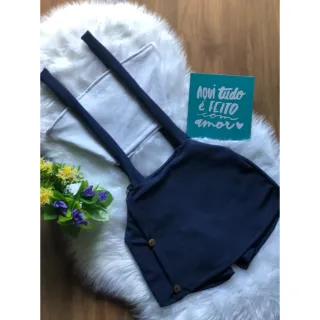 Cropped feminino + jardineira vermelha, promoção só hoje! - Conjunto Azul