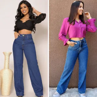 Calça Feminina Wide Leg Cintura Alta em Jeans Premium - CLARA RASGADA