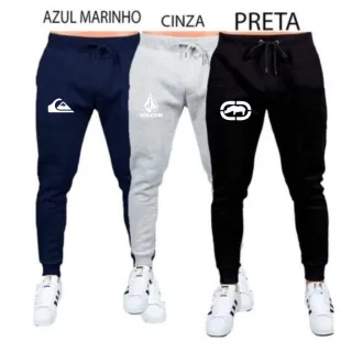 Treino Moletom Masculina, Kit 3 Calças Lisa Sport Academia